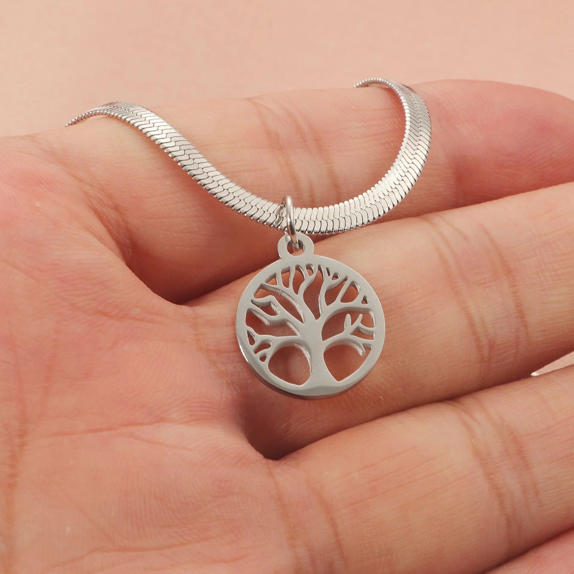 Stainless steel Lucky Tree clavicle chain with snake bones chain and adjustable 51-60cm length