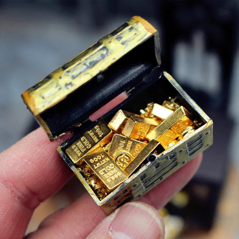 Miniature alloy treasure chest ornament with gold coins and bars for doll house accessories