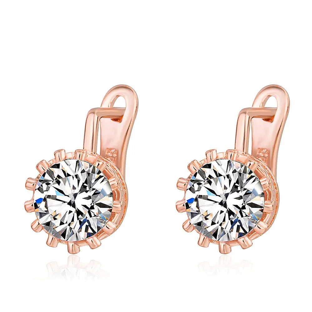 Korean retro crown-shaped clip-on earrings in rose gold and white gold colour options.