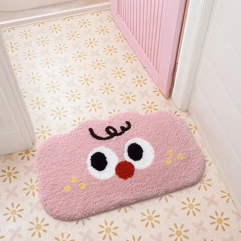 Cartoon anime bathroom mat in polyester fibre with printed design, available in multiple colours and sizes