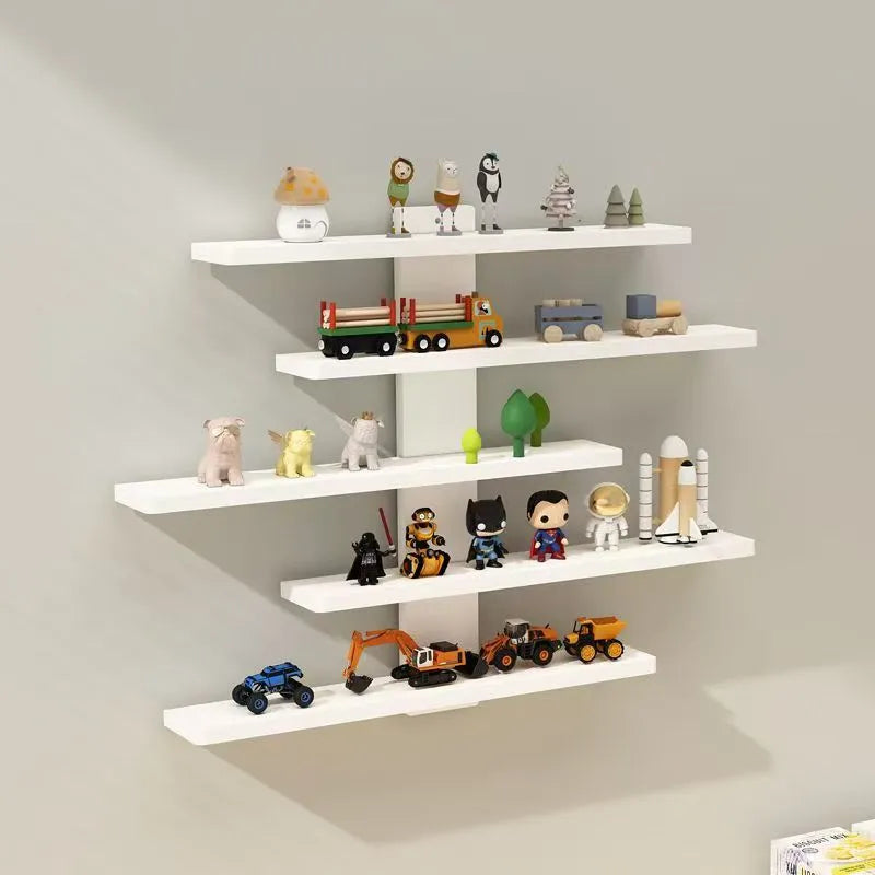 Five-tier wall-mounted PVC blind box toy display rack in white colour option