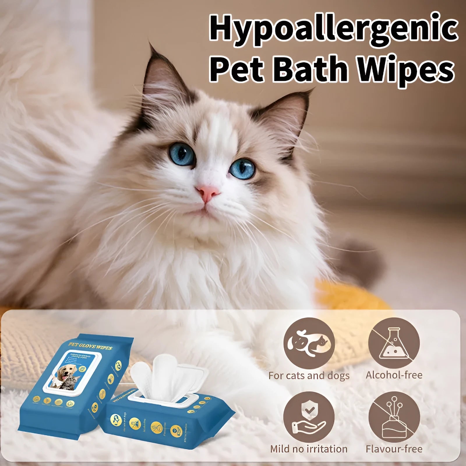 Pack of disposable wash-free gloves for cat bath and grooming