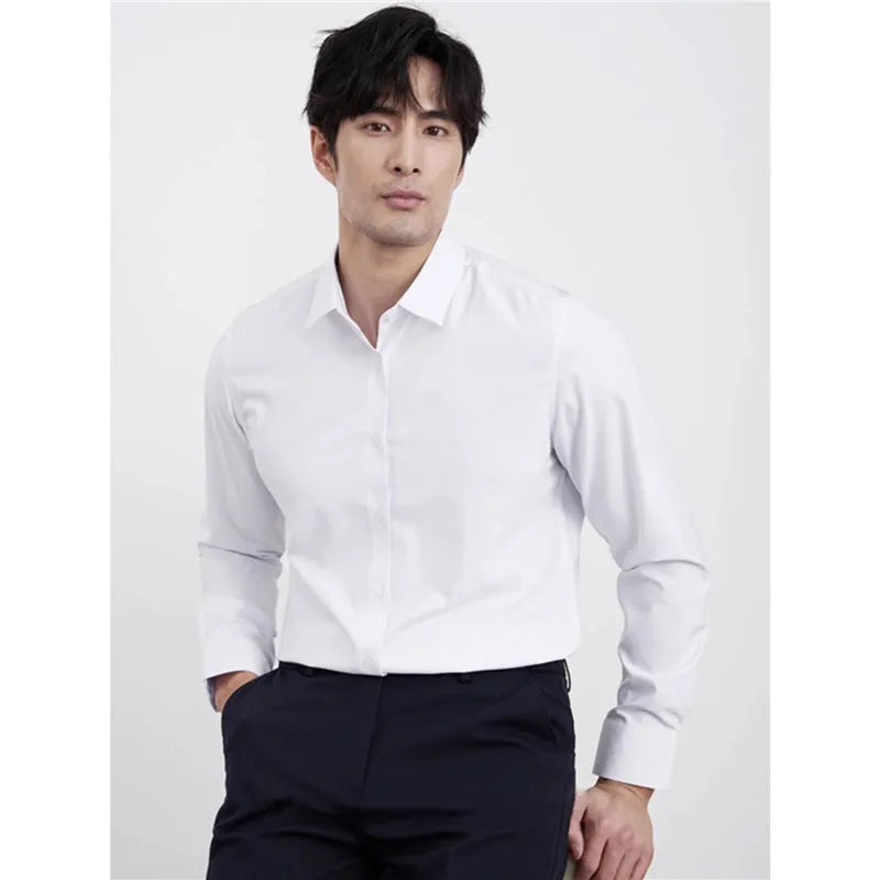 Men's wine red slim fit casual shirt with long sleeves on hanger