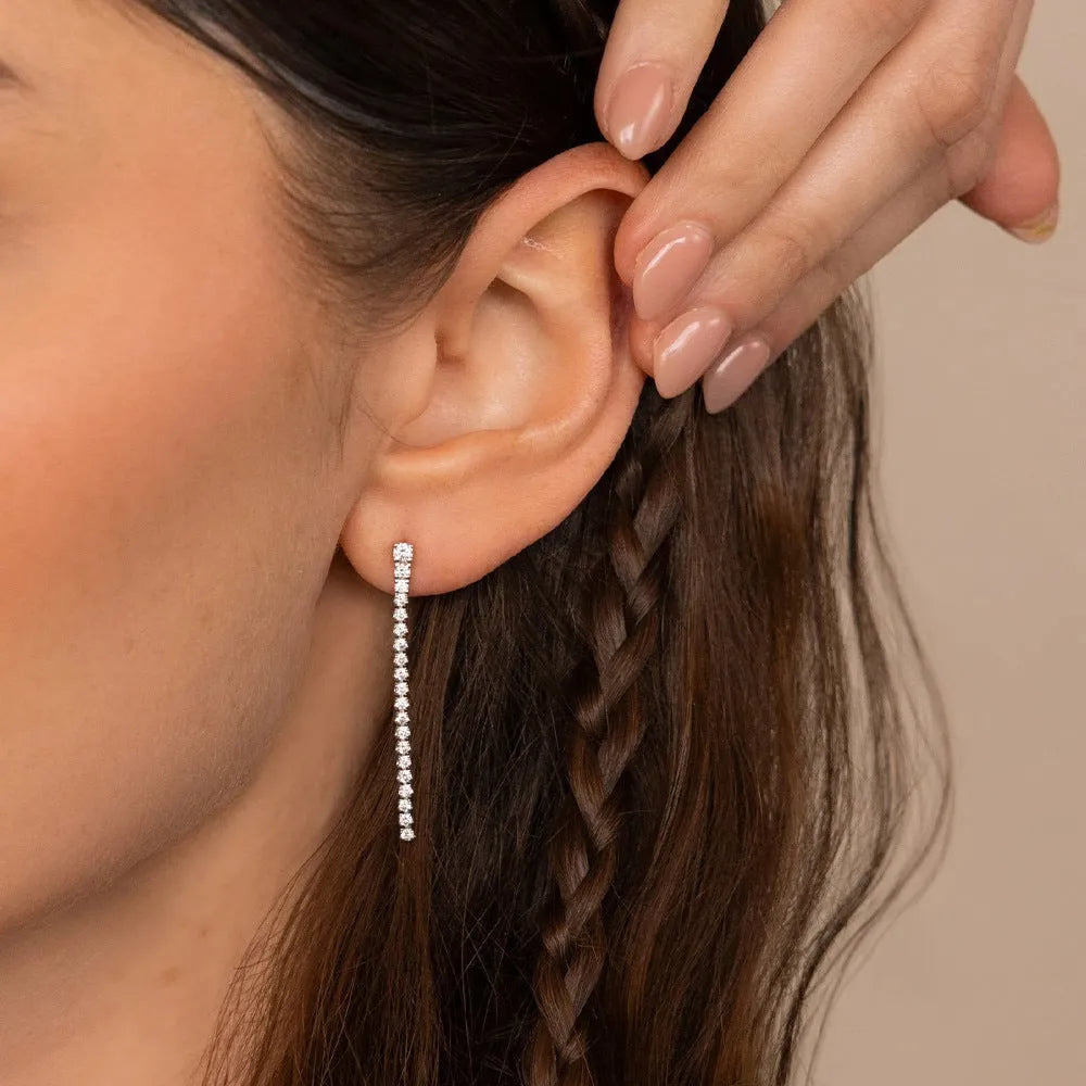 Geometric Chinese-style zircon earrings in gold and steel colour options