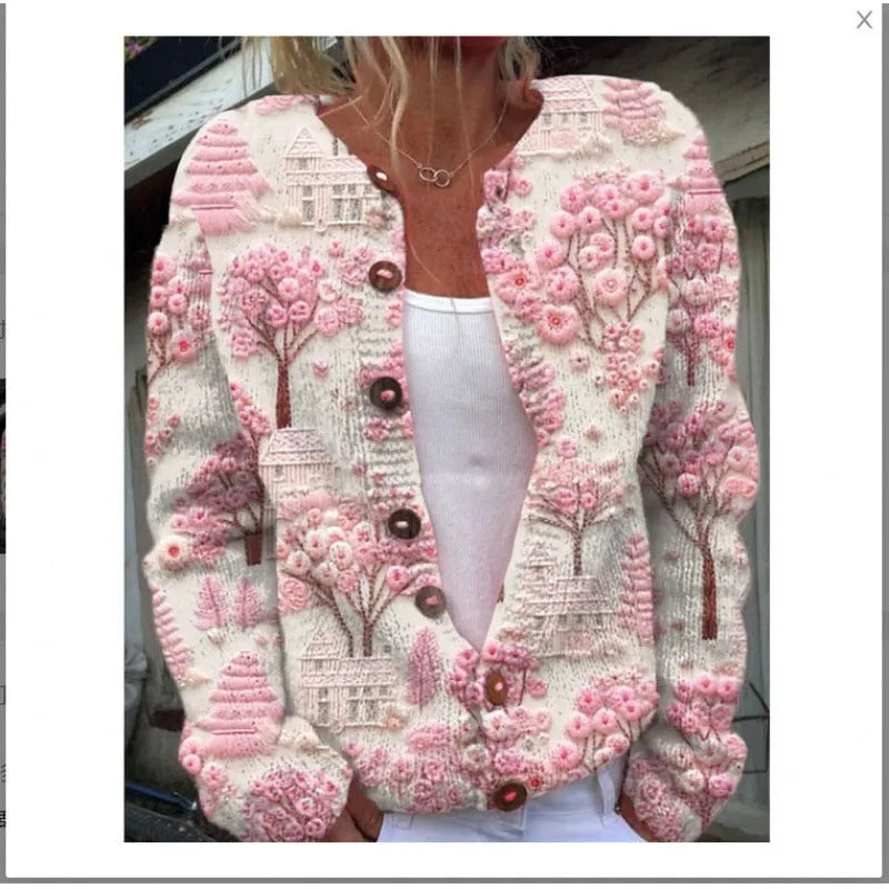New digital printing cardigan coat for women – polyester open front long sleeve abstract multicolour pattern, size S-5XL