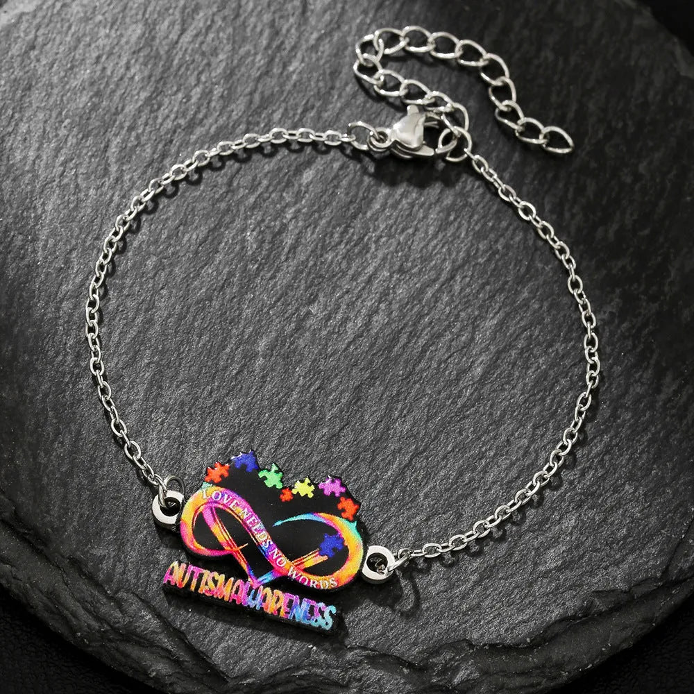 Stainless steel friendship necklace and bracelet set with inspirational colour printing.