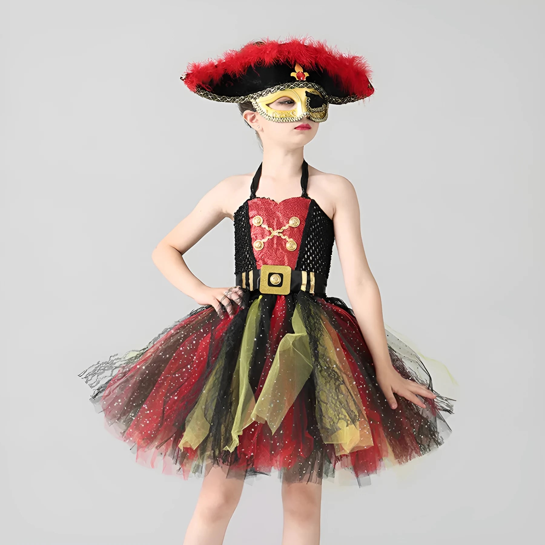 Girls pirate costume dress with sequin details and lace trim for Halloween