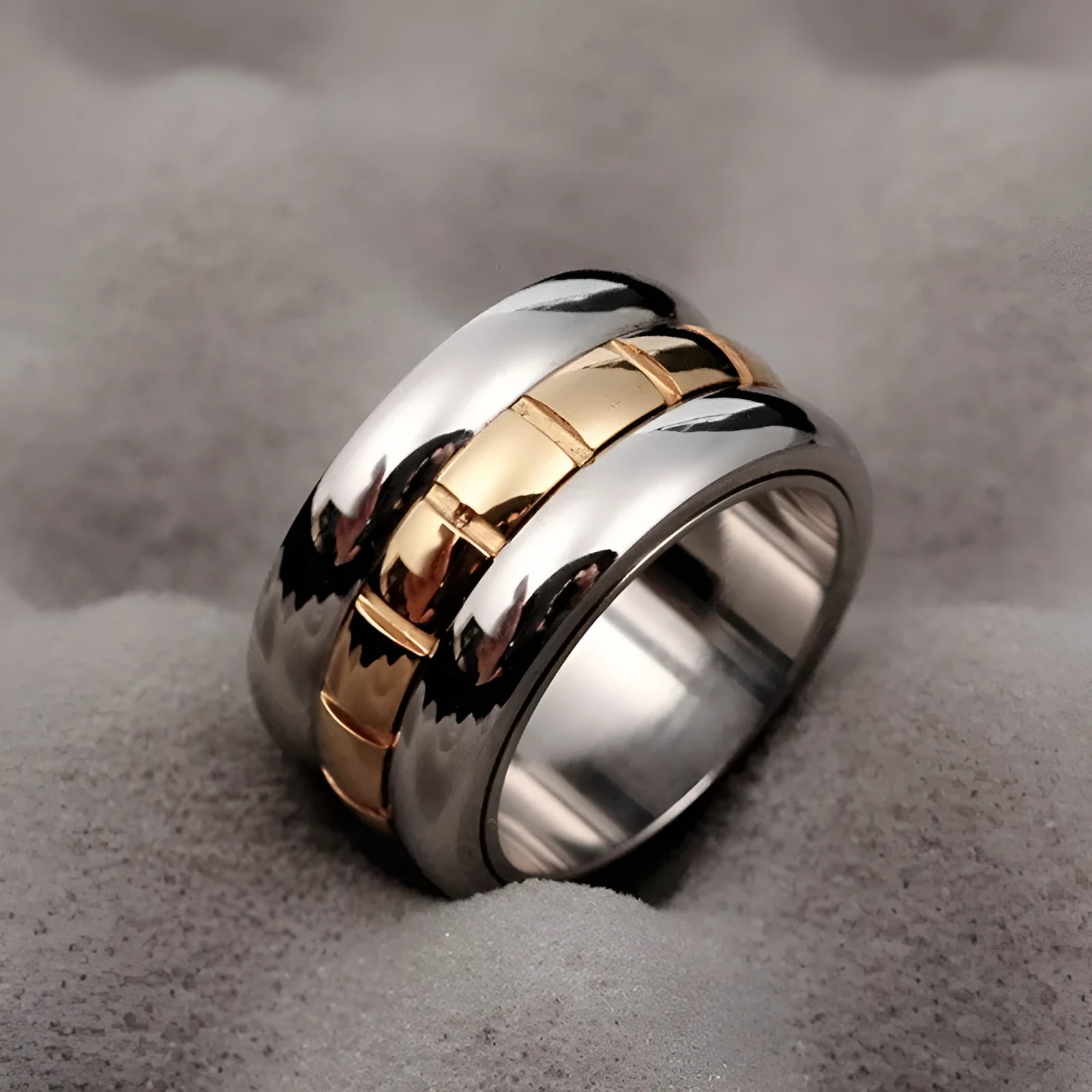 Gold titanium steel rotatable knuckle ring on finger, natural style, 17mm diameter, electroplated finish