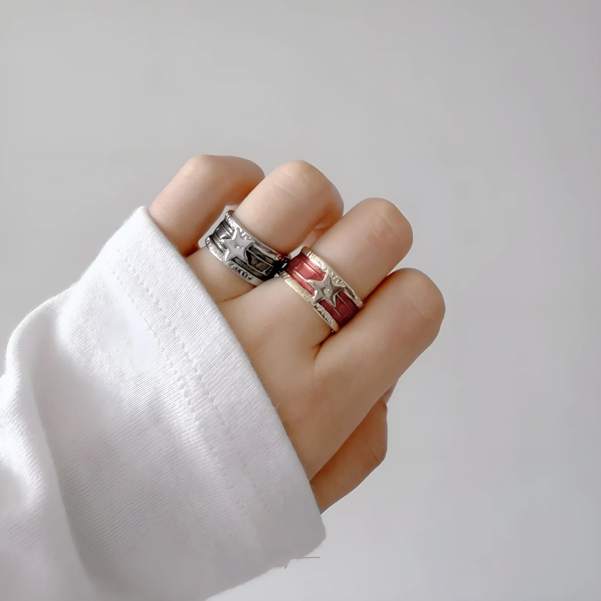 Adjustable copper ring with a distressed geometric drop oil design in a choice of colours.