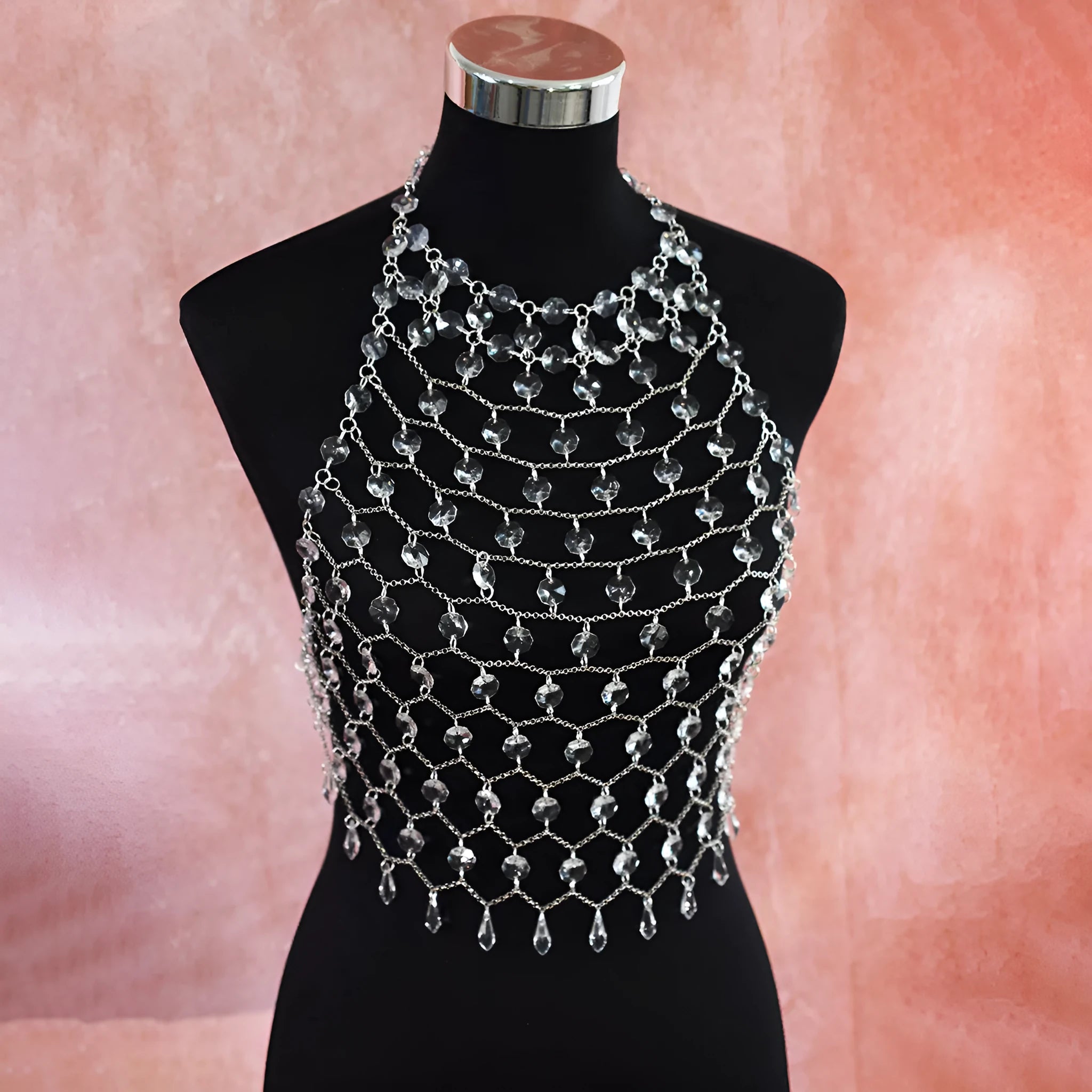 Transparent acrylic crystal sequins body chain hand-woven chest necklace