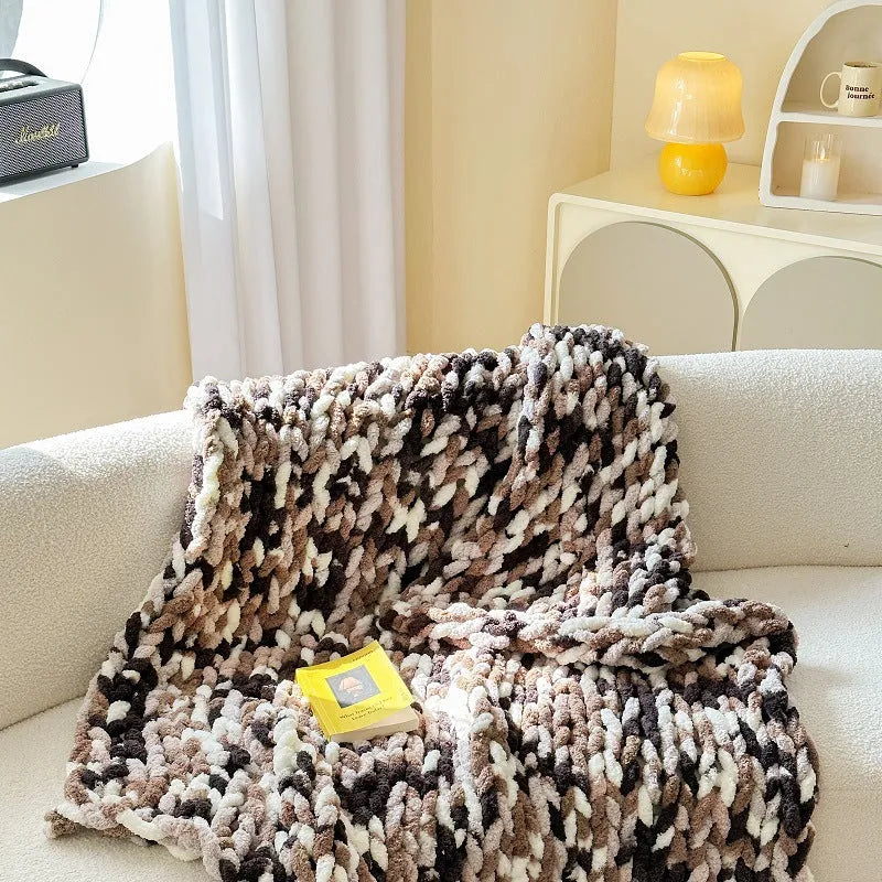 Chenille stripe blanket in caramel mango, cotton candy, Christmas colour or purple rice oats measuring 130x170cm