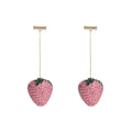 Geometric zinc alloy stud earrings with a strawberry design in red spot drill finish.