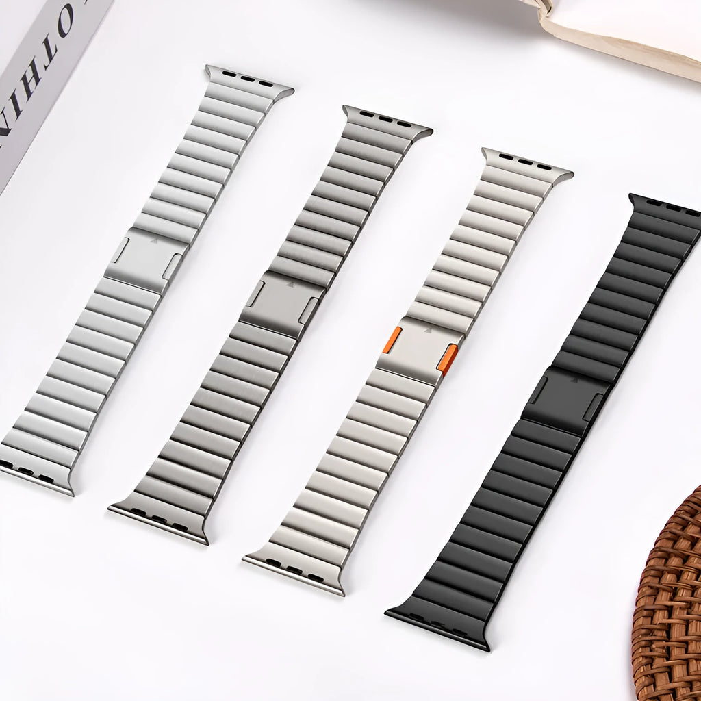 Stainless steel Apple watch strap with magnetic buckle in multiple colour options