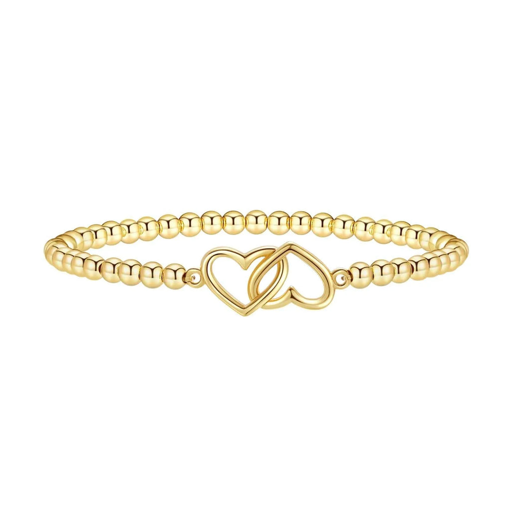 Adjustable geometric beaded bracelet for women in stainless steel with round beads
