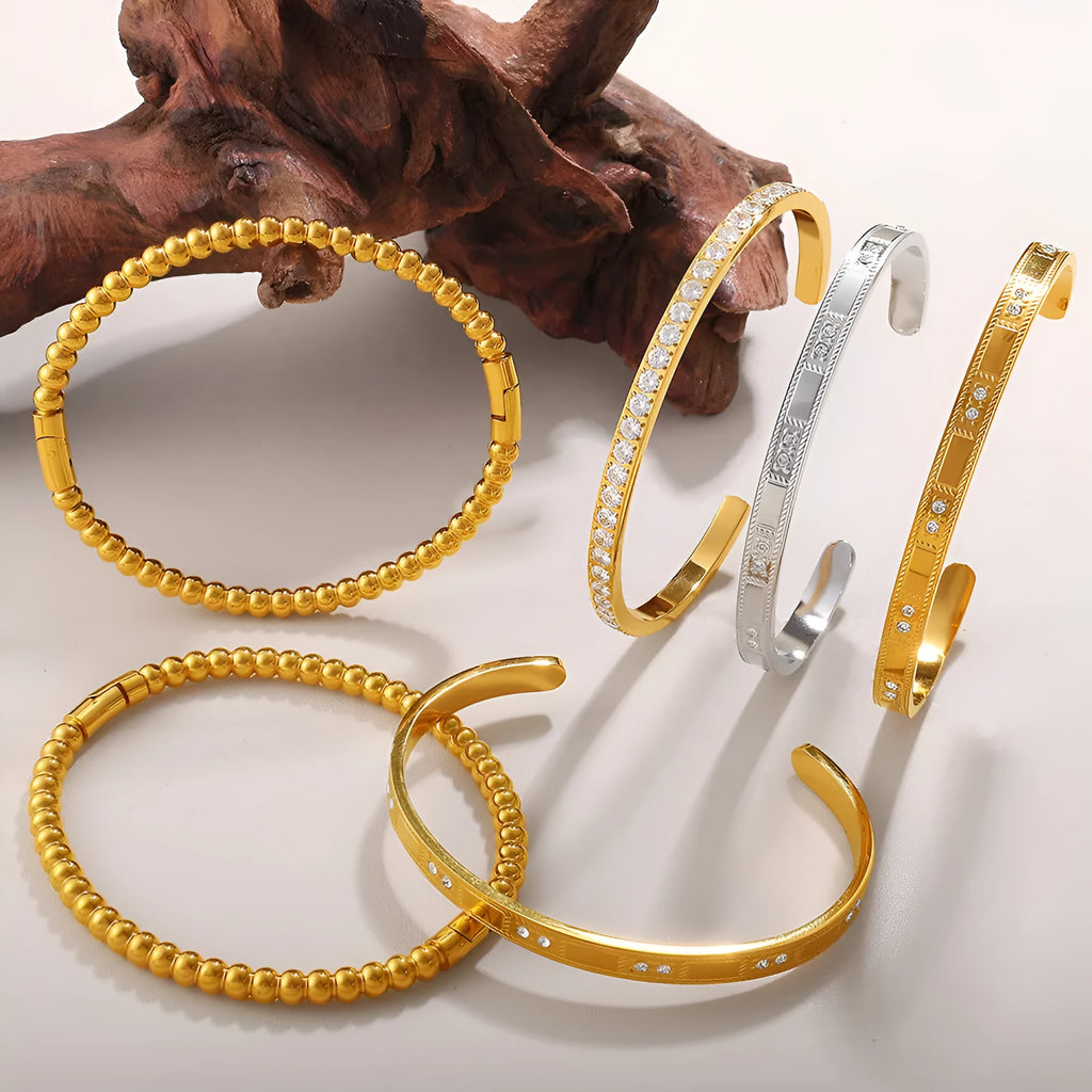 Gold buckle bracelet stainless steel open-end circle motif fashion OL