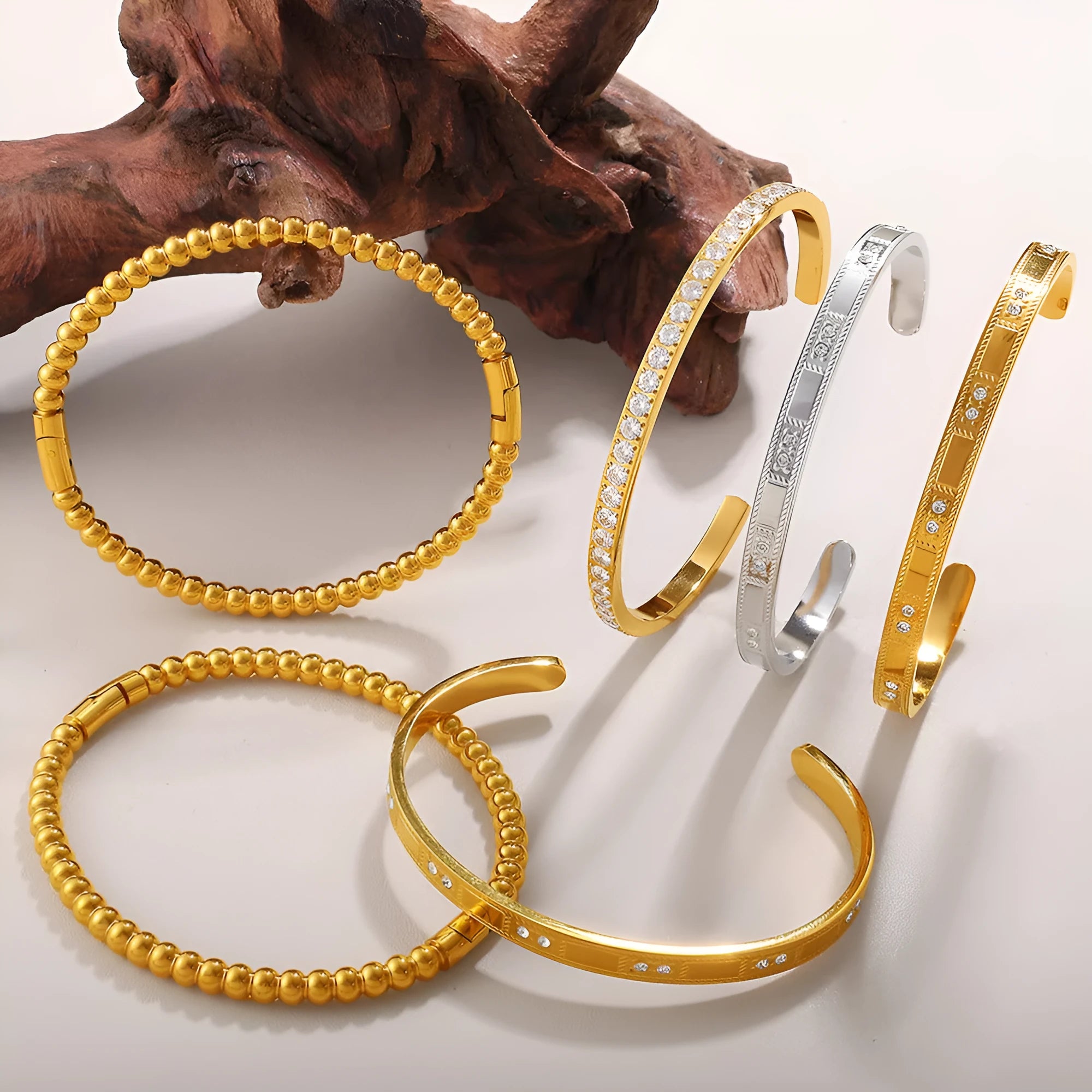 Gold buckle bracelet stainless steel open-end circle motif fashion OL