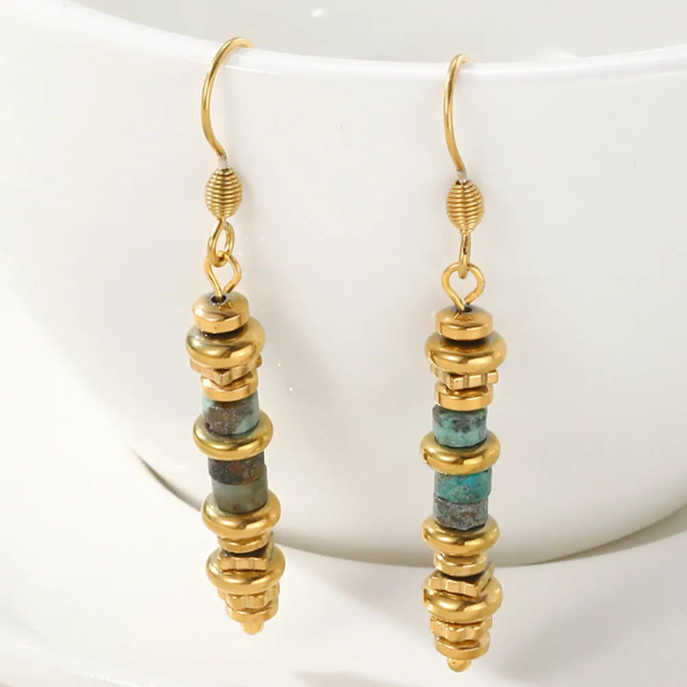 Titanium steel geometric dangle earrings with 18K gold plating in retro design for women