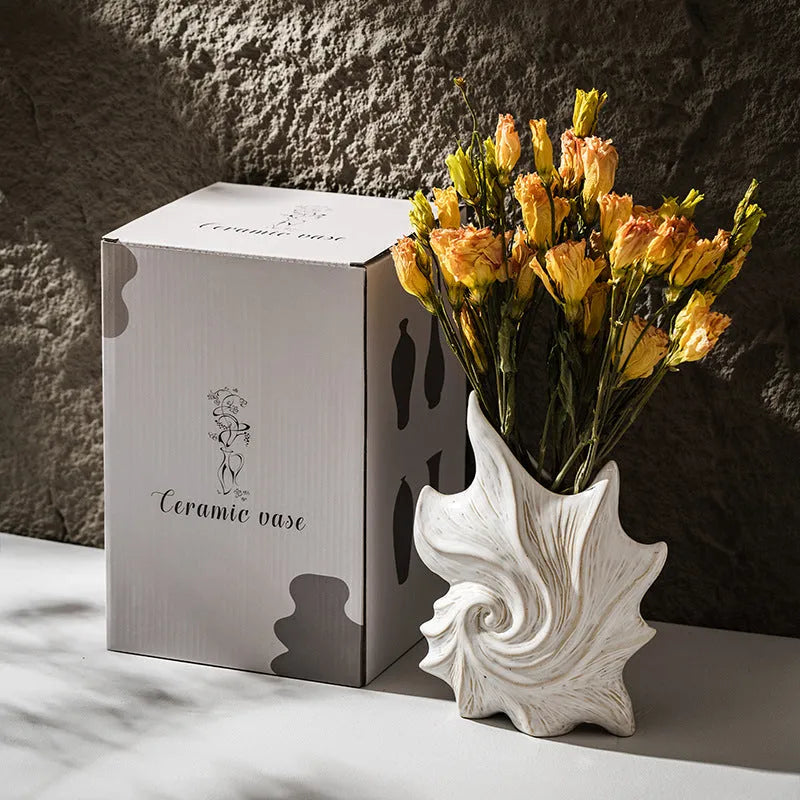 Ceramic vase with coloured glaze finish in European retro style design