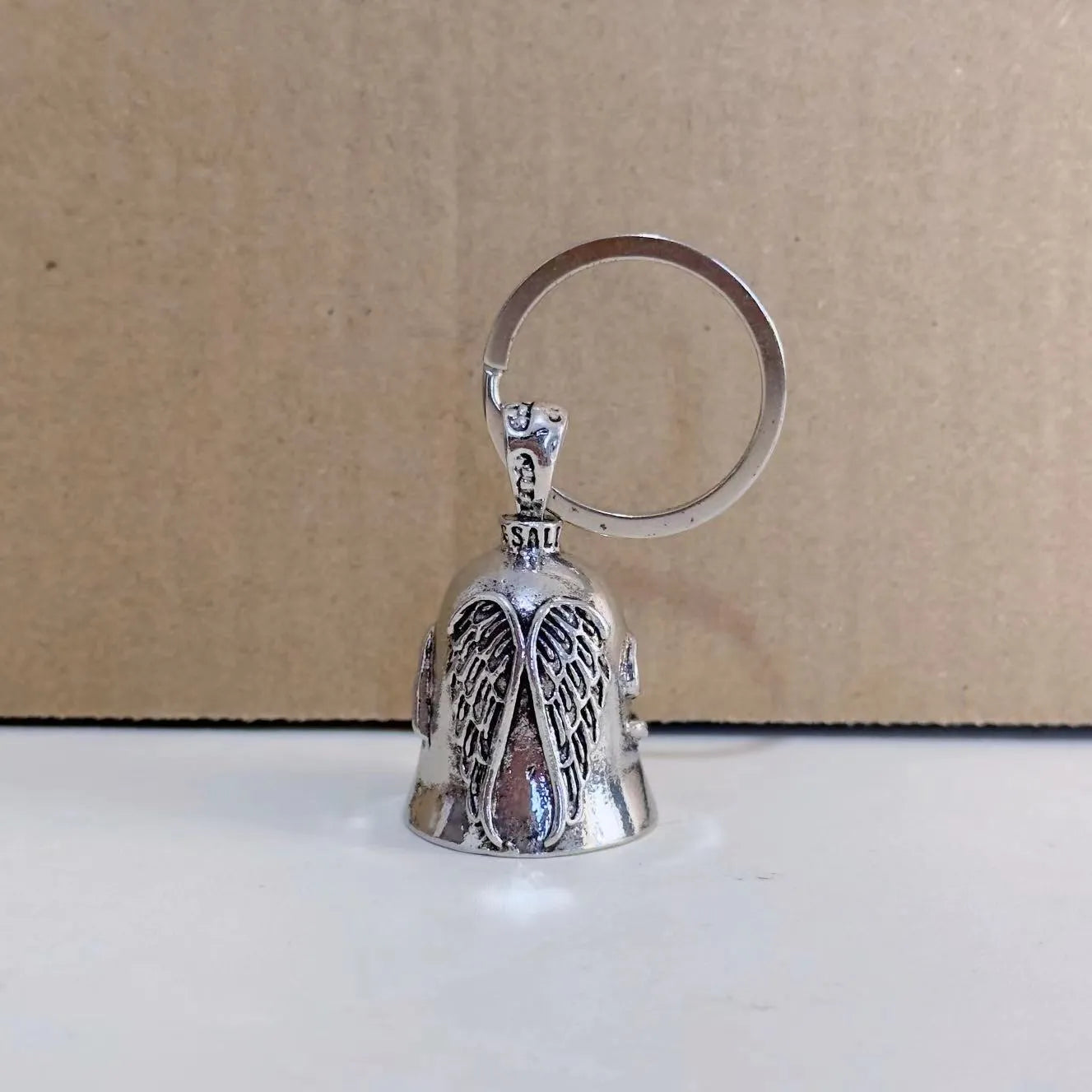 Vintage white angel feather necklace and matching keychain with wing pendant design