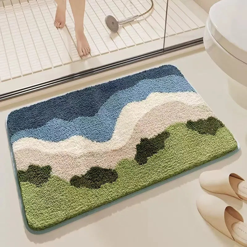Rainbow pattern imitation cashmere carpet with plastic backing in sky and sea colours