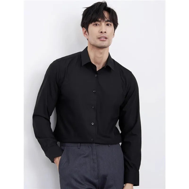 Men's wine red slim fit casual shirt with long sleeves on hanger