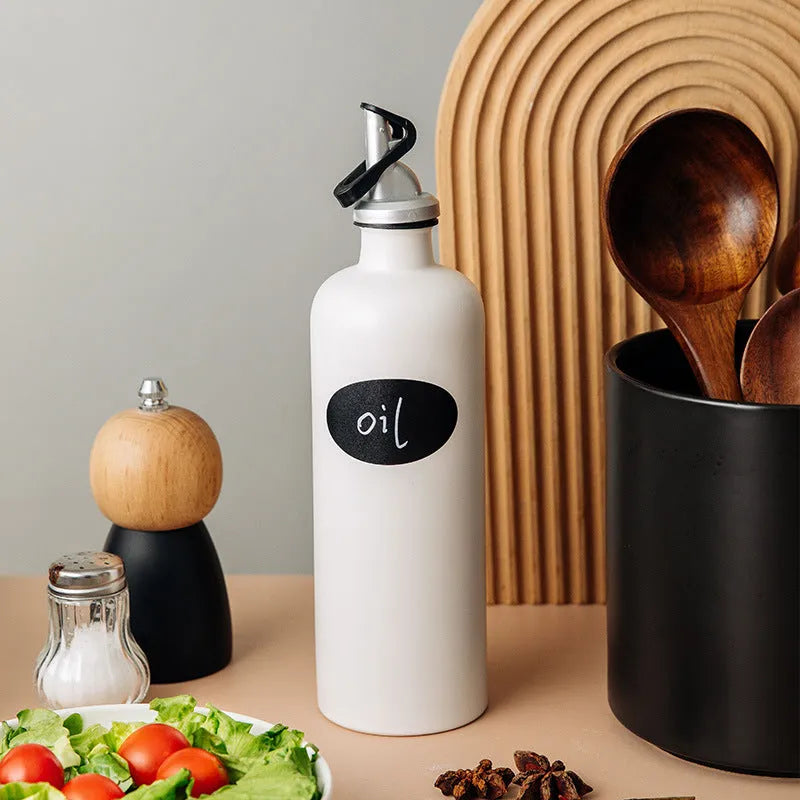 Ceramic oil pot with conical funnel in black, coffee, or white colour options