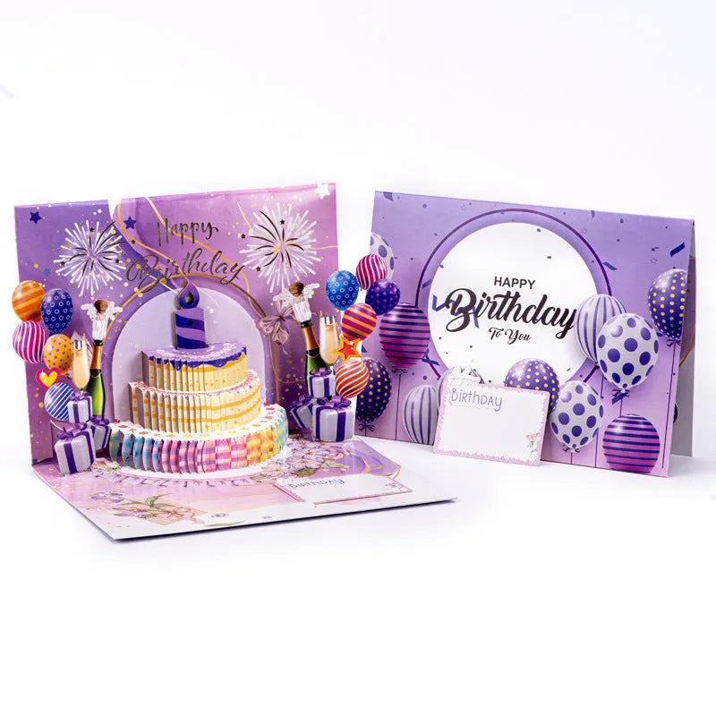 Handmade 3D greeting card with Chinese ink style decoration and paper cake design