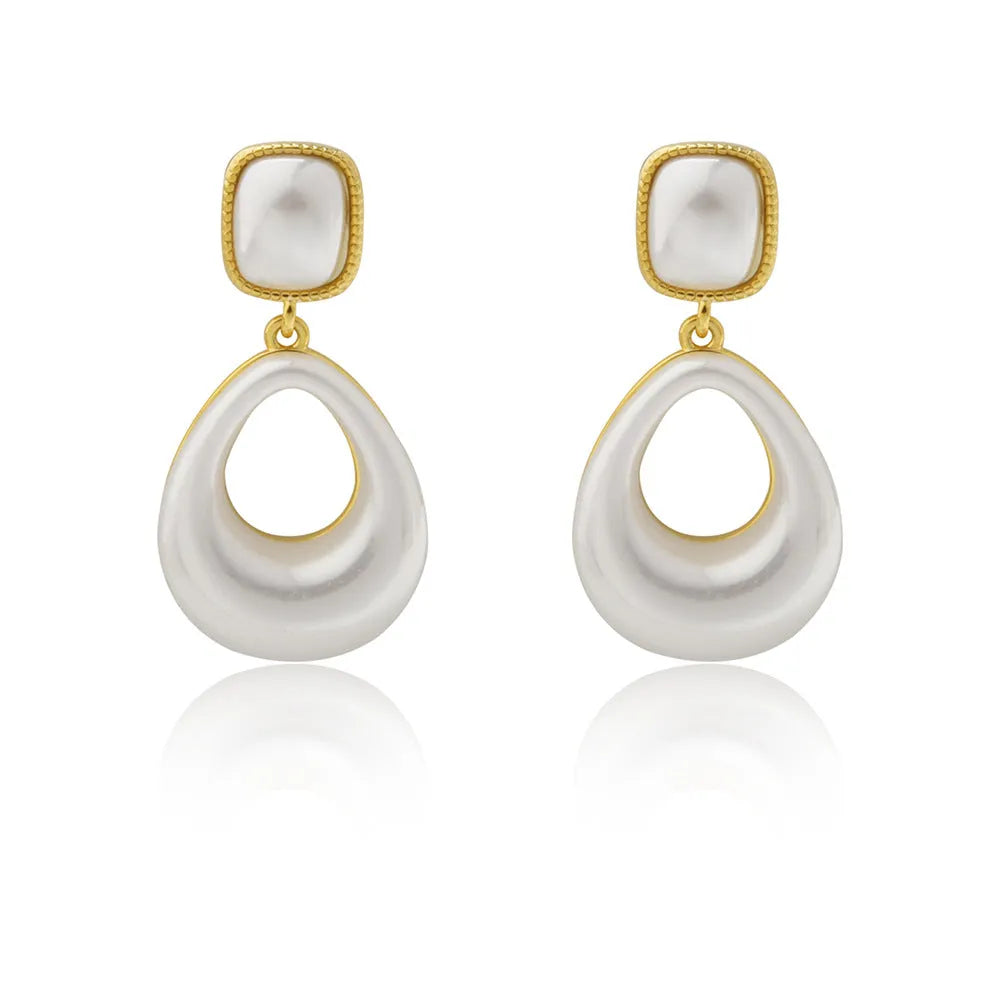 14K gold plated water drop Mabe pearl eardrops for women, gold colour, drop-shaped imitation pearl, fashion OL style