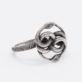 Titanium steel double snake retro ring in steel colour showing detailed snake motif design