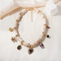 Heart-shaped resin bamboo pendant necklace with electroplated finish