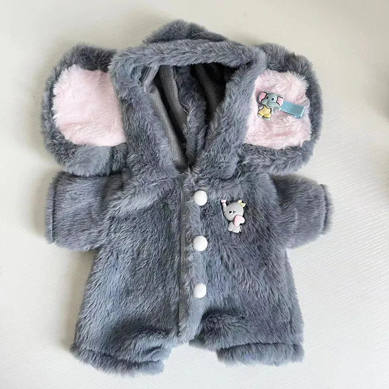 Grey elephant pattern plush jumpsuit for 30cm teenage teddy bear dolls