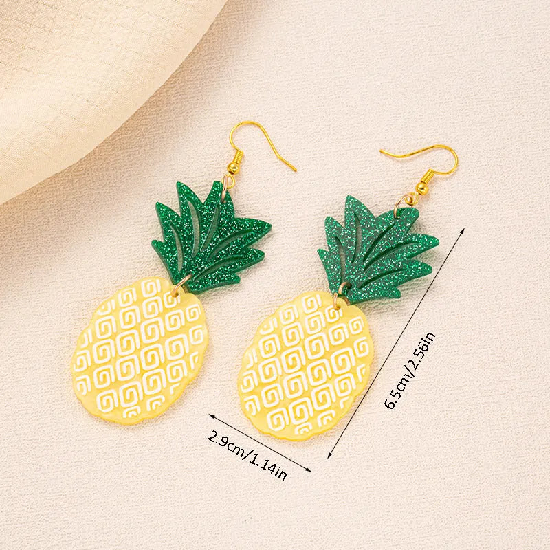 Acrylic jackfruit drop earrings with hook fastenings in summer colours