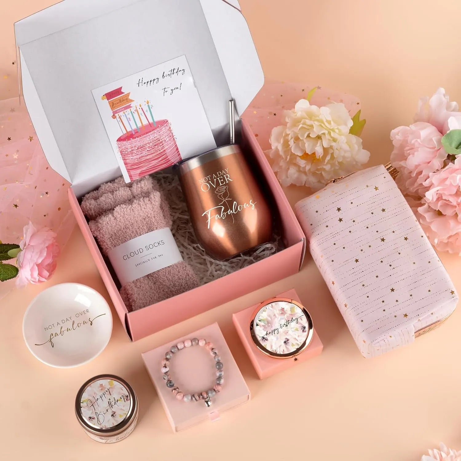 Aromatherapy gift box containing soy wax candles and bath products in modern simplicity design.