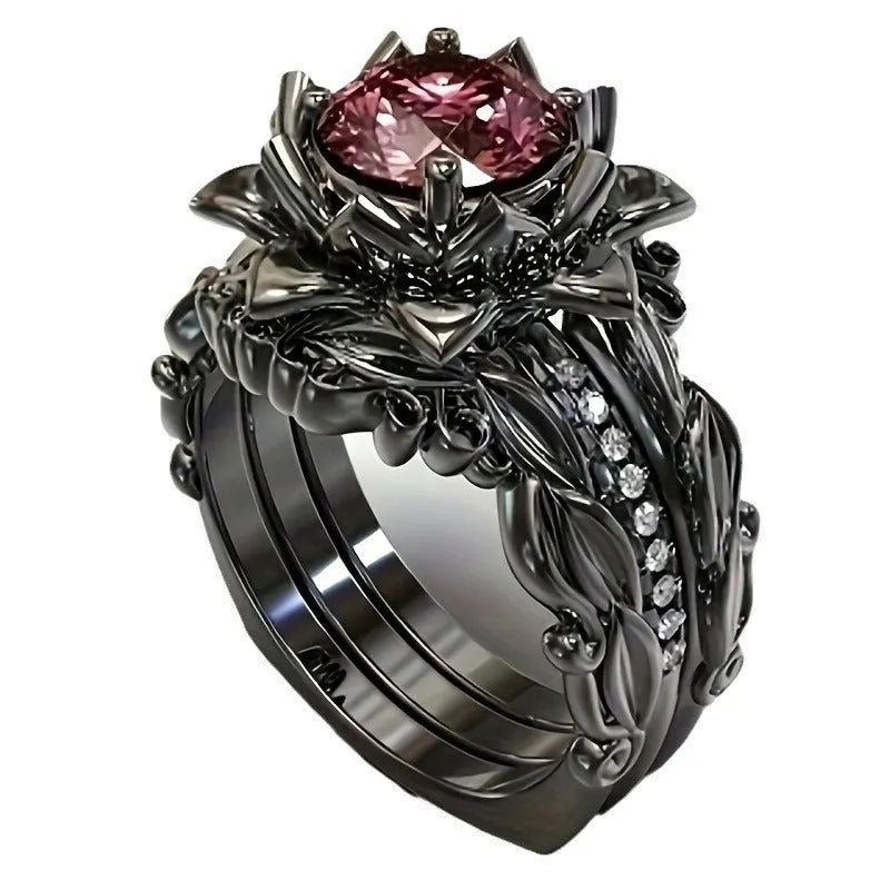 Women's rose inlaid zircon ring in alloy with electroplating, available in multiple colours and sizes No 6 to No 11