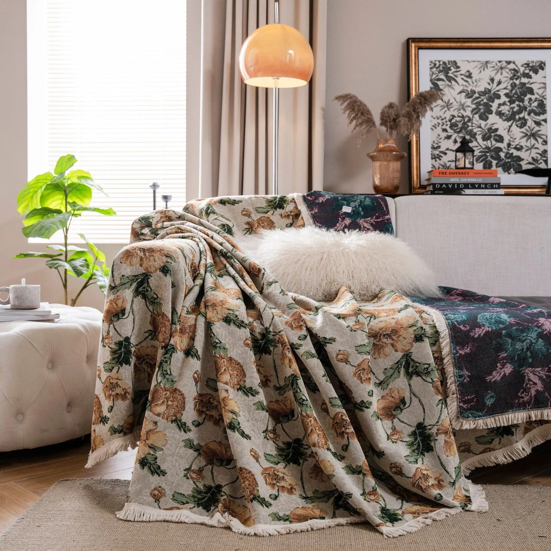 American country-style jacquard floral pattern sofa cover in thick retro fabric.