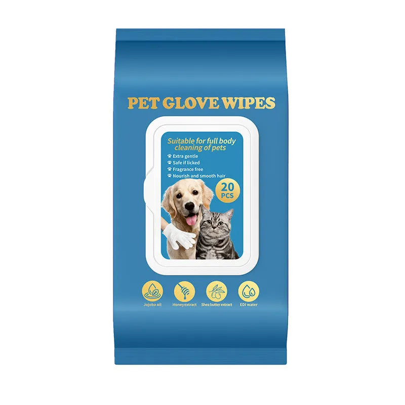 Pack of disposable wash-free gloves for cat bath and grooming