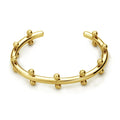 Stainless steel C-shaped bracelet with textured rivet bean beads and adjustable alloy chain