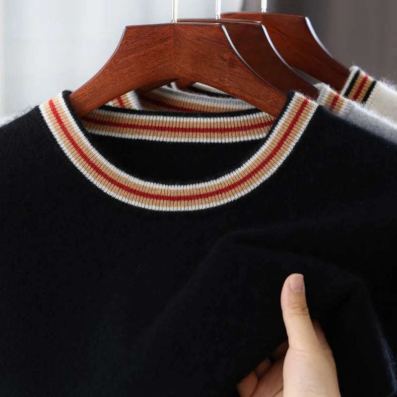 Men's round neck pure wool short sleeve sweater in grey shown front view