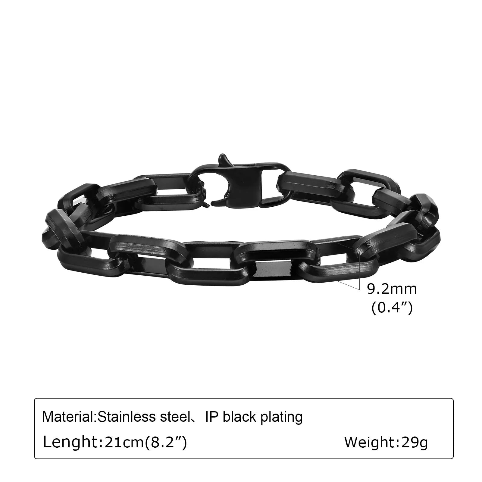 Men's square chain link titanium steel bracelet in electroplated finish options.