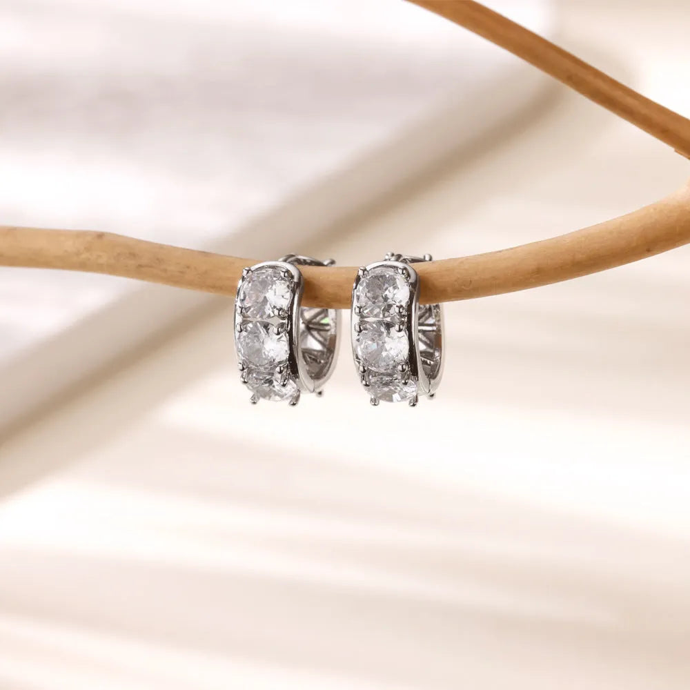 Women's stainless steel U-shaped clip-on earrings with zircon detailing in colour E5772P