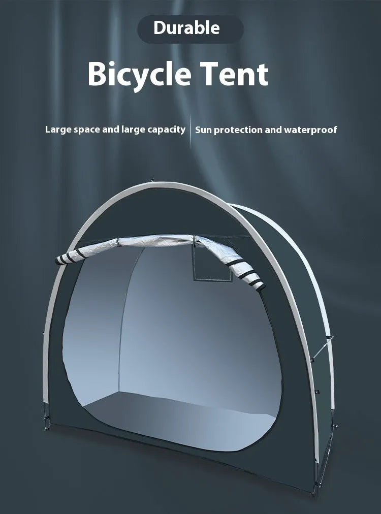Black outdoor bicycle storage tent for 2-3 bikes with ground nails and brackets, size 185x65x165cm