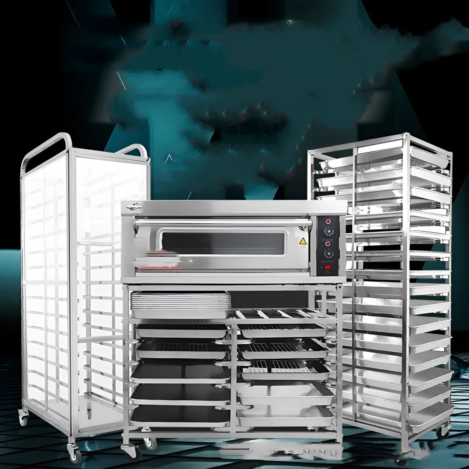 Stainless steel 6-layer baking tray rack with locking mechanism for 40x60cm commercial trays
