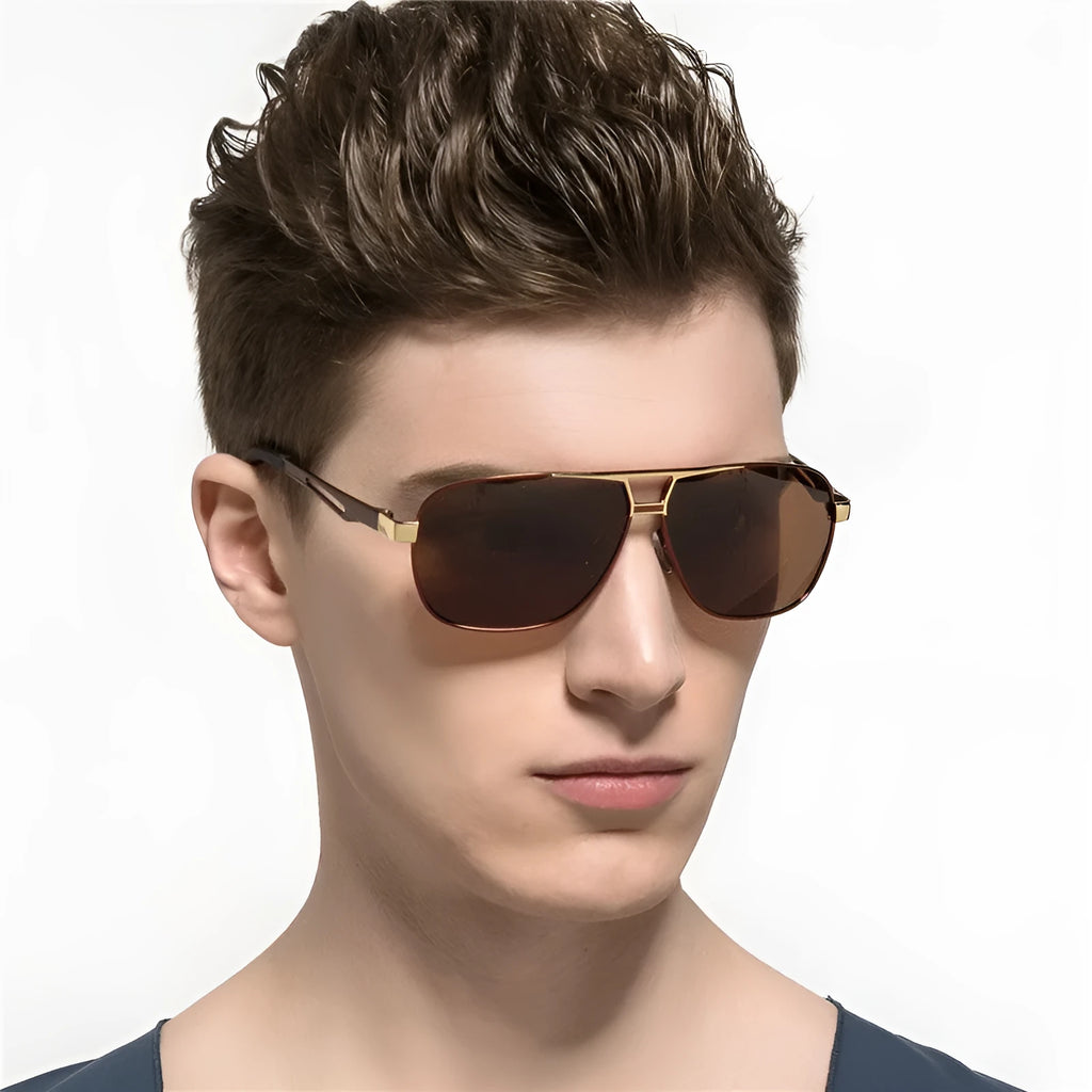 Men's orange red metal frame aviator sunglasses with polarised HD TAC lenses