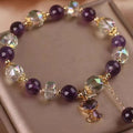Natural amethyst fox pendant bracelet with antique-style crystal beads and geometric design
