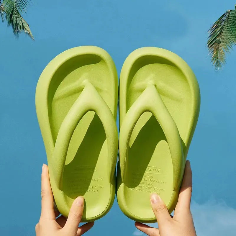 Solid colour thick-soled EVA flip-flops with a decorative bow, shown in multiple colour options.