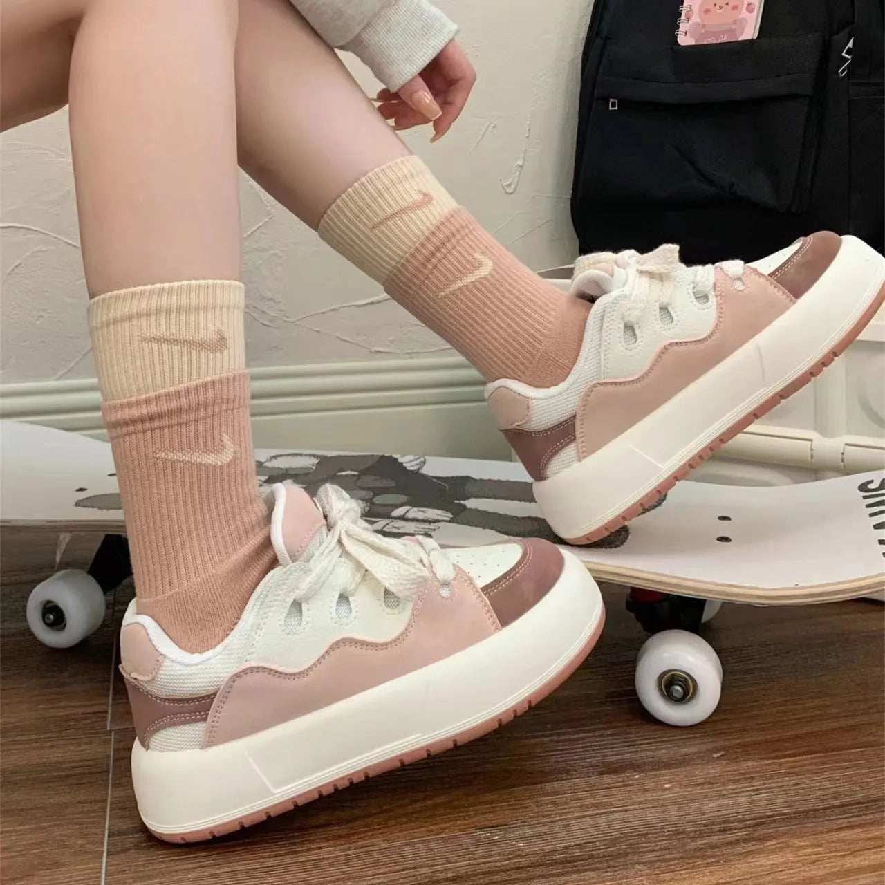 Women's green casual shoes with PU mesh upper and flat heel design