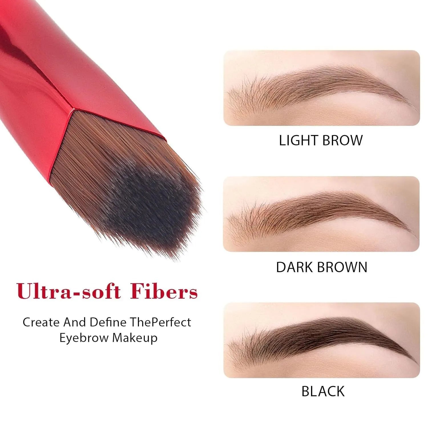 Square angled eyebrow stamp brush with black handle and synthetic bristles for filling brows and applying concealer