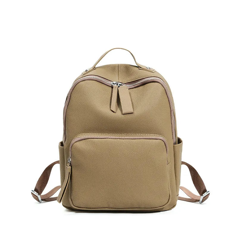 Genuine first layer cowhide backpack in square vertical shape with soft handle, available in multiple colours and sizes