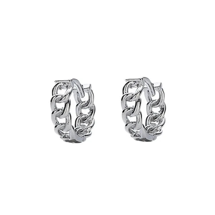 Men's copper geometric hip hop earrings in silver finish showing 10mm and 14mm West Coast style studs