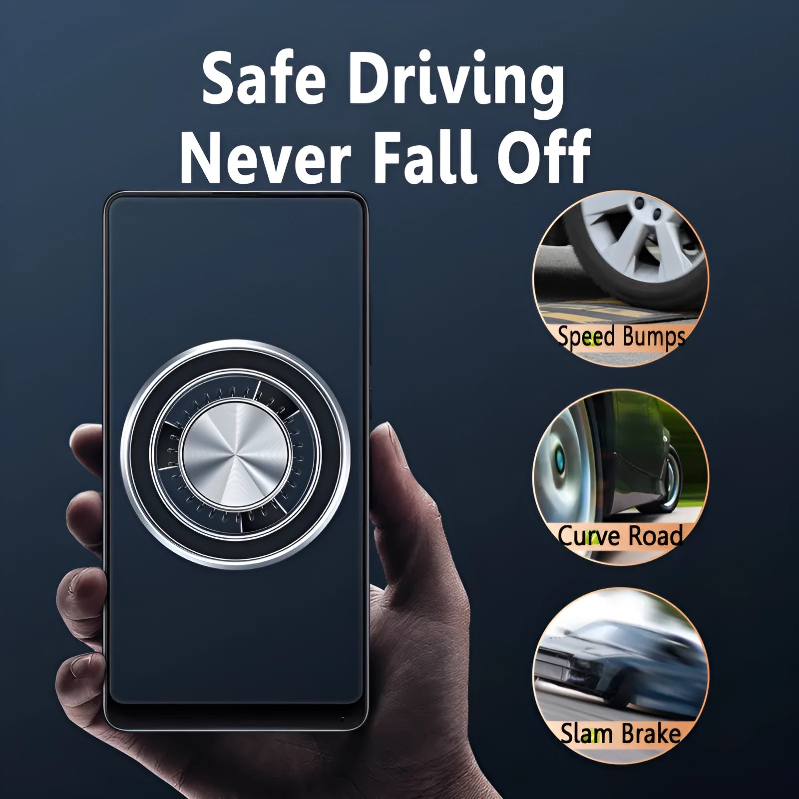 Silver magnetic phone holder attached to car air vent with smartphone mounted